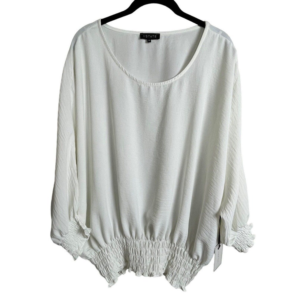 1.State Smocked Waist Dolman Sleeve Ivory Blouse XL Boho Minimalist NWT
